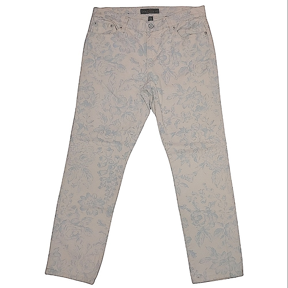 Lauren Ralph Lauren Women's Straight Leg Jeans - Cream with Light Blue Floral
